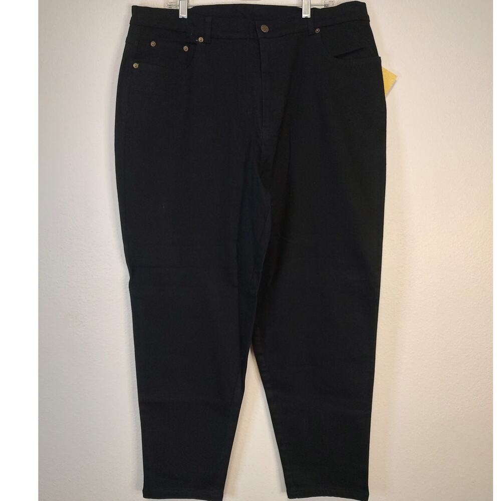 Denim & Co. Black Denim Dark Wash High Rise Five Pocket Tapered Leg Jeans 24W